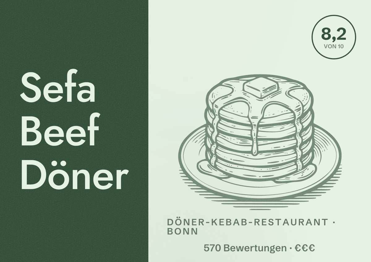 Illustriertes Poster von Sefa Beef Döner, Döner-Kebab-Restaurant in Bonn: Bewertung 8,2 von 10 aus 570 Bewertungen, Preisniveau €€€