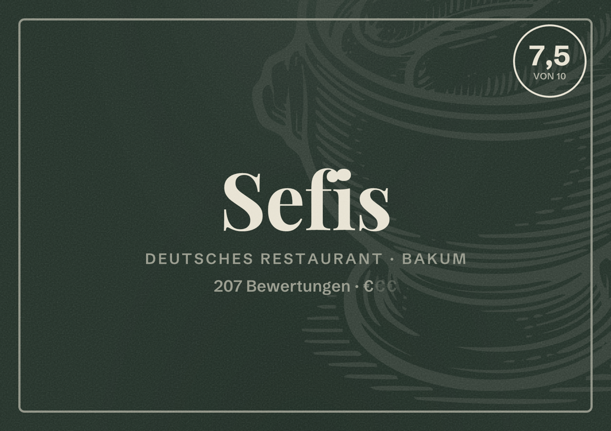 Illustriertes Poster von Sefis, Deutsches Restaurant in Bakum: Bewertung 7,5 von 10 aus 207 Bewertungen, Preisniveau €