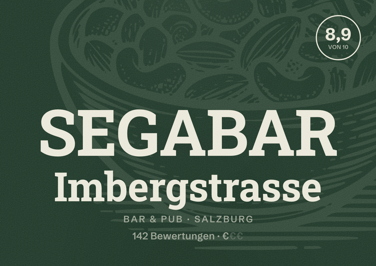 Illustriertes Poster von SEGABAR Imbergstrasse, Bar & Pub in Salzburg: Bewertung 8,9 von 10 aus 142 Bewertungen, Preisniveau €