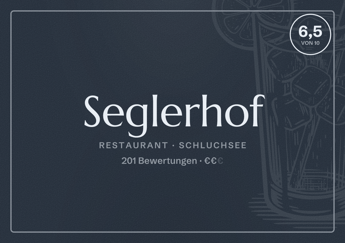 Illustriertes Poster von Seglerhof, Restaurant in Schluchsee: Bewertung 6,5 von 10 aus 201 Bewertungen, Preisniveau €€
