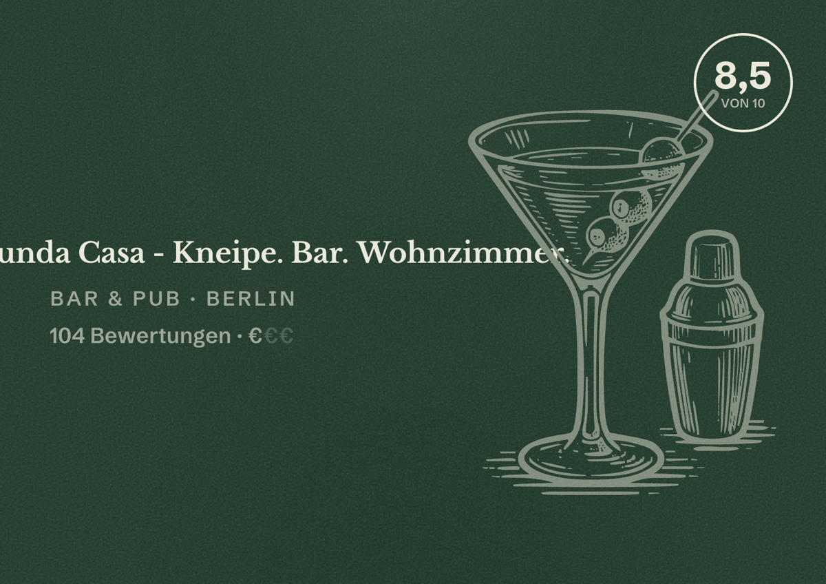 Illustriertes Poster von Segunda Casa - Kneipe. Bar. Wohnzimmer., Bar & Pub in Berlin: Bewertung 8,5 von 10 aus 104 Bewertungen, Preisniveau €