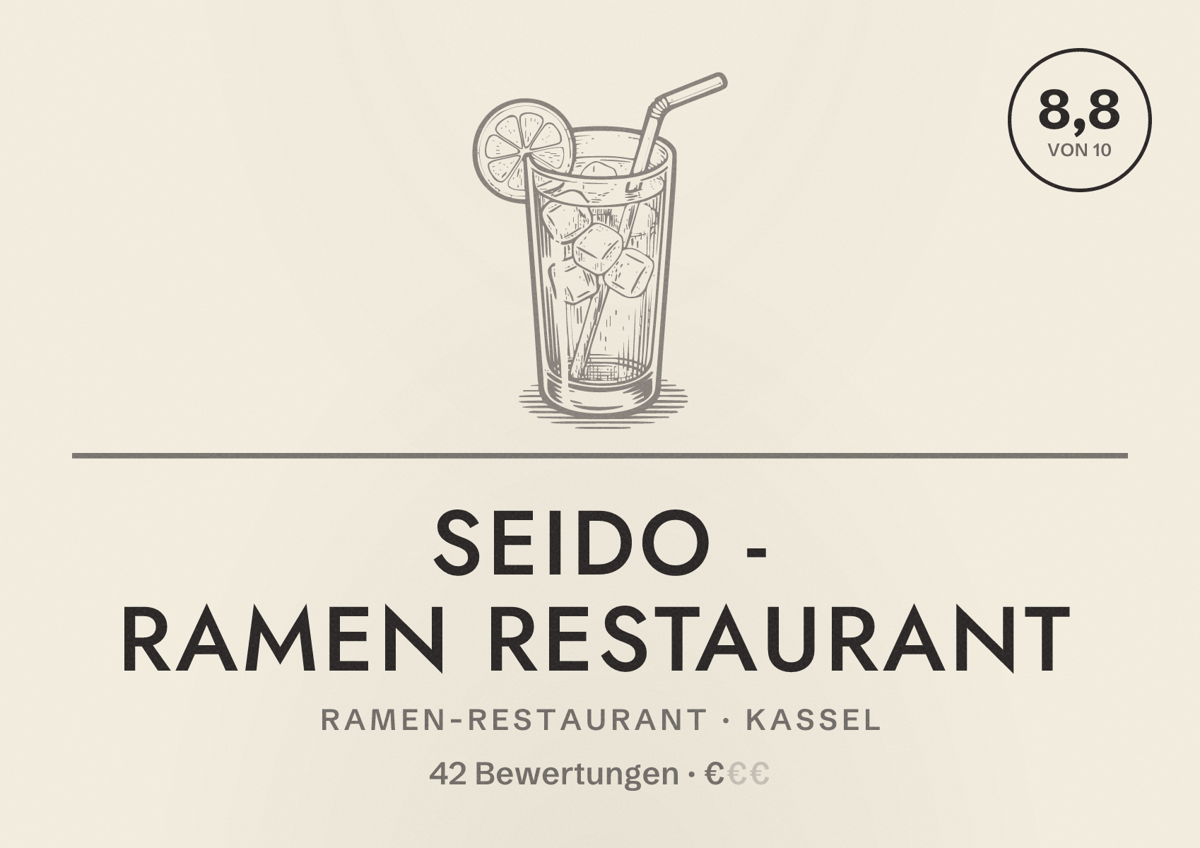 Illustriertes Poster von Seido - Ramen Restaurant, Ramen-Restaurant in Kassel: Bewertung 8,8 von 10 aus 42 Bewertungen, Preisniveau €
