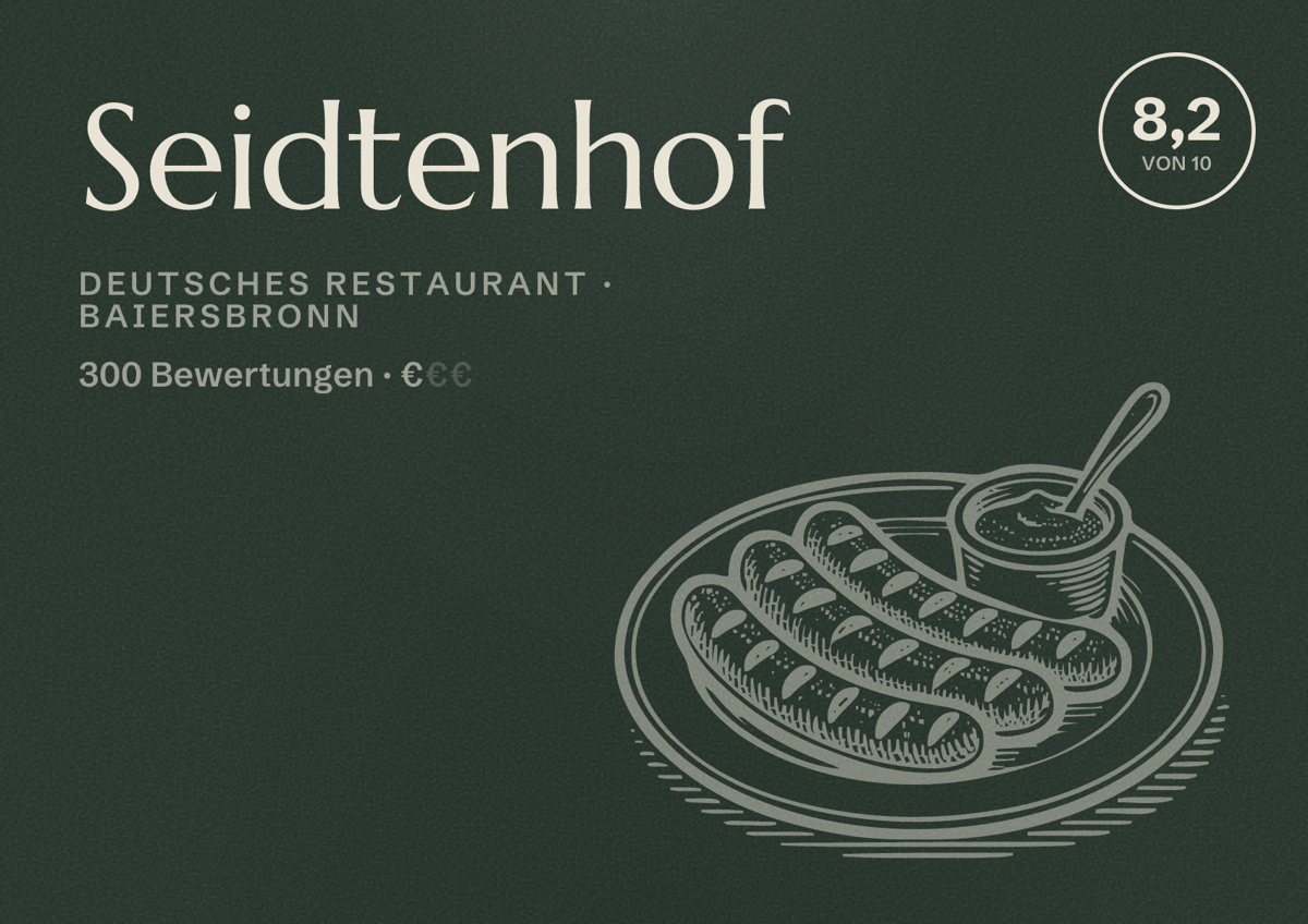 Illustriertes Poster von Seidtenhof, Deutsches Restaurant in Baiersbronn: Bewertung 8,2 von 10 aus 300 Bewertungen, Preisniveau €
