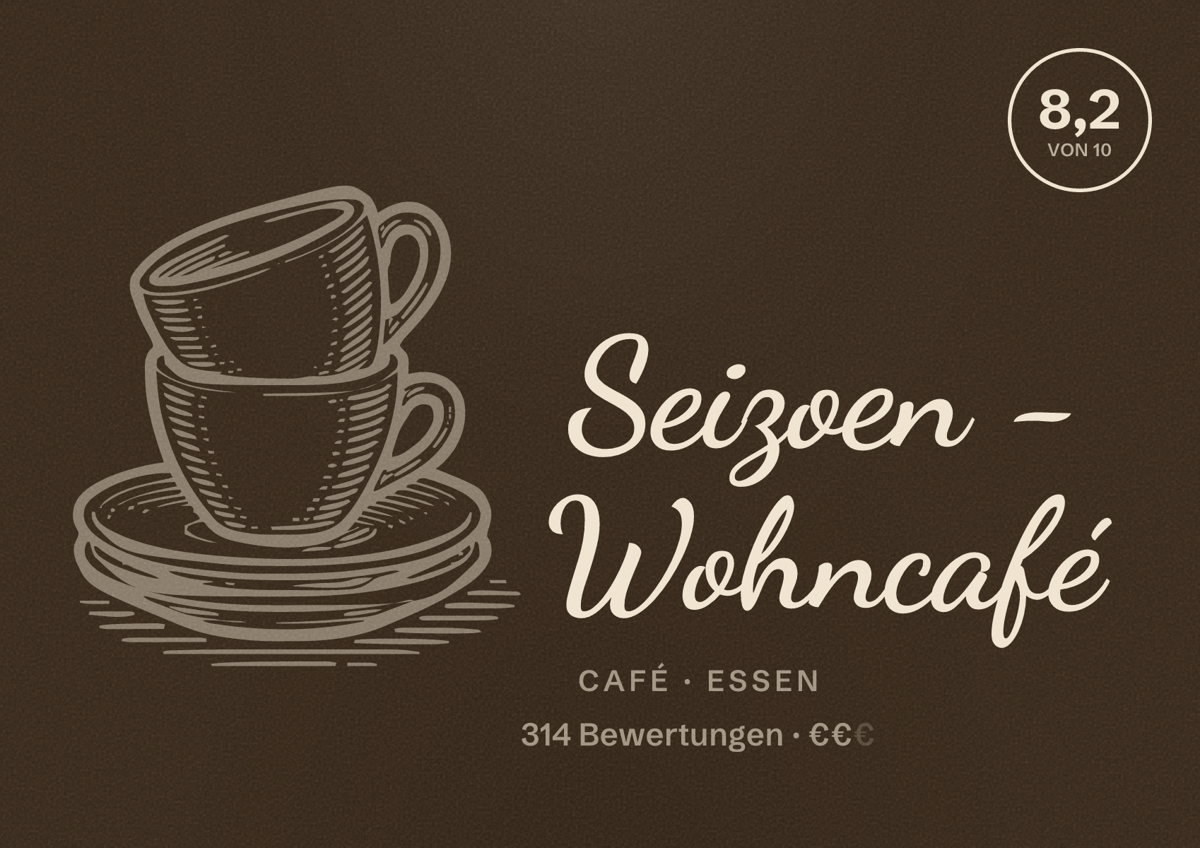 Illustriertes Poster von Seizoen - Wohncafé, Café in Essen: Gästebewertung 8,2 von 10 aus 314 Bewertungen