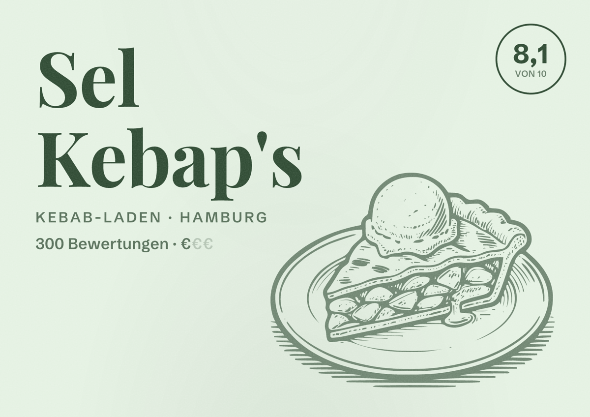 Illustriertes Poster von Sel Kebap's, Kebab-Laden in Hamburg: Bewertung 8,1 von 10 aus 300 Bewertungen, Preisniveau €