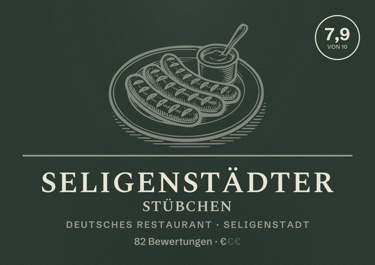 Illustriertes Poster von Seligenstädter Stübchen, Deutsches Restaurant in Seligenstadt: Bewertung 7,9 von 10 aus 82 Bewertungen, Preisniveau €