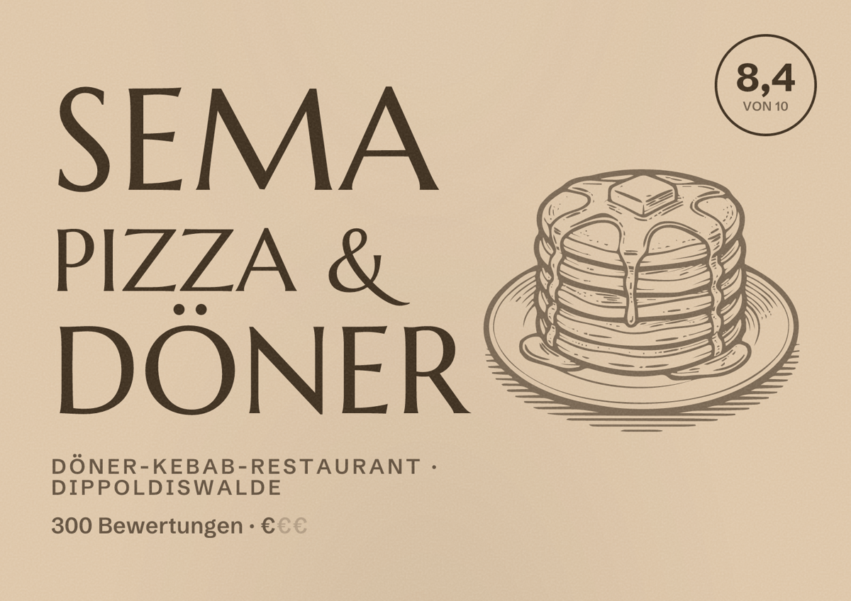 Illustriertes Poster von Sema Pizza & Döner, Döner-Kebab-Restaurant in Dippoldiswalde: Bewertung 8,4 von 10 aus 300 Bewertungen, Preisniveau €