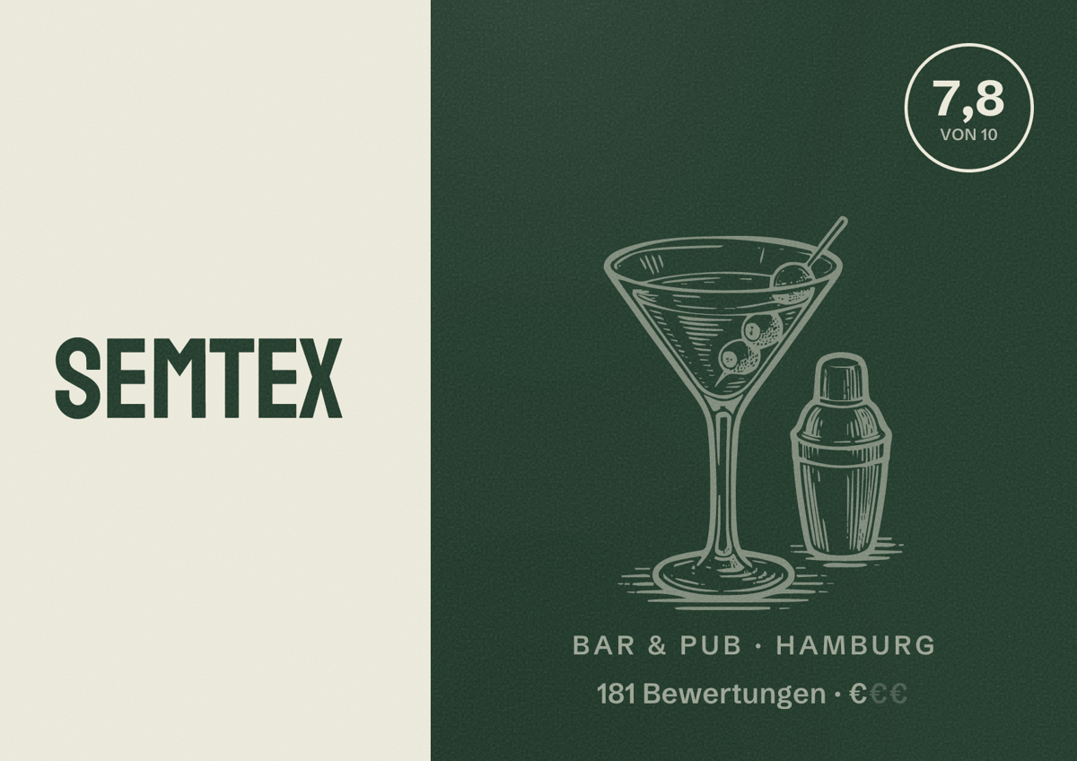 Illustriertes Poster von Semtex, Bar & Pub in Hamburg: Bewertung 7,8 von 10 aus 181 Bewertungen, Preisniveau €