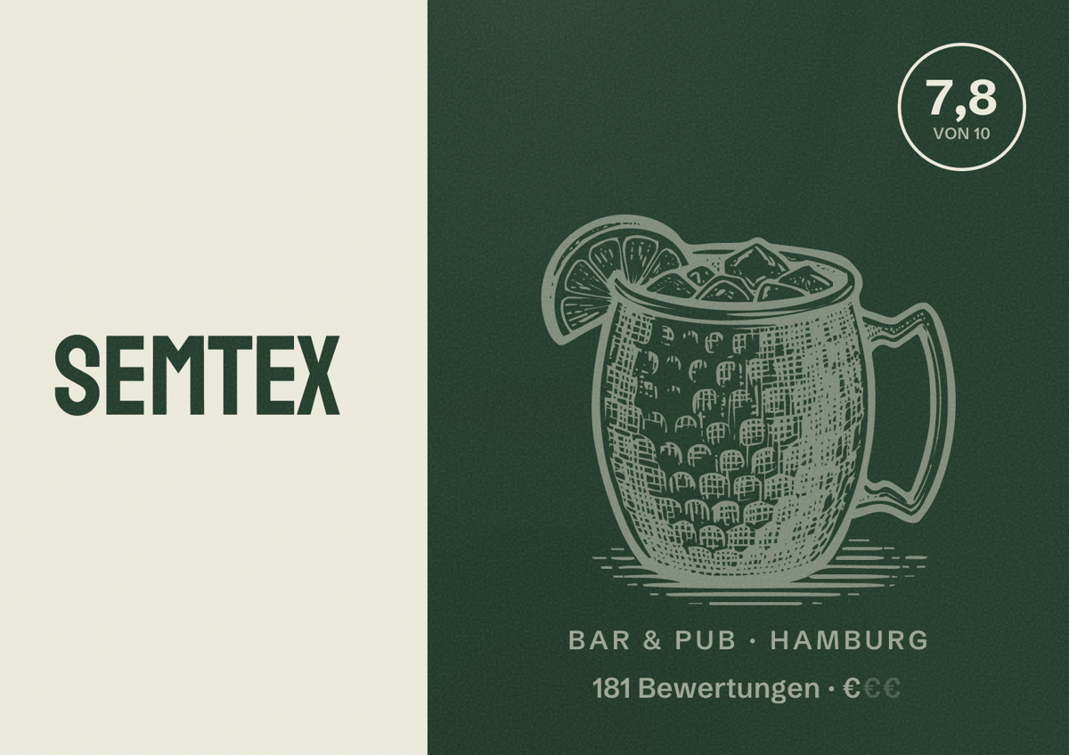 Illustriertes Poster von Semtex, Bar & Pub in Hamburg: Bewertung 7,8 von 10 aus 181 Bewertungen, Preisniveau €
