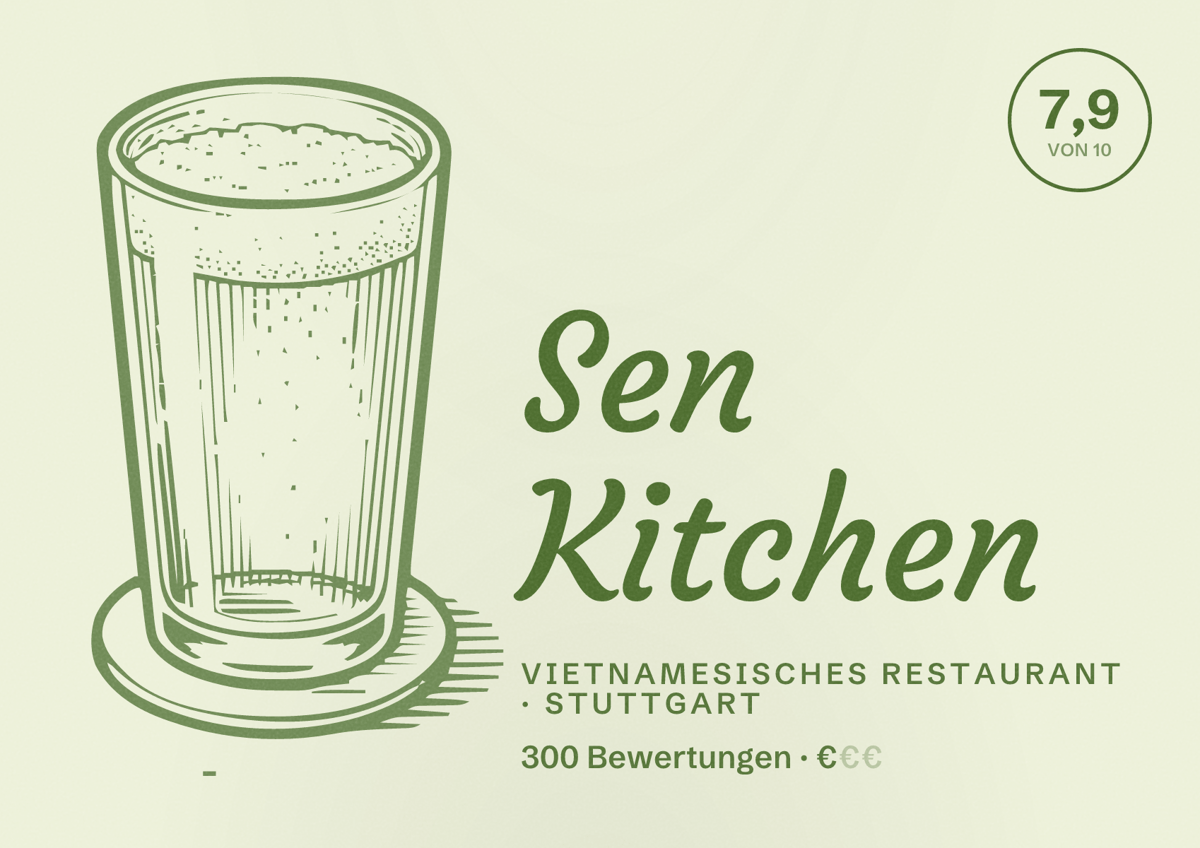 Illustriertes Poster von Sen Kitchen, Vietnamesisches Restaurant in Stuttgart: Bewertung 7,9 von 10 aus 300 Bewertungen, Preisniveau €