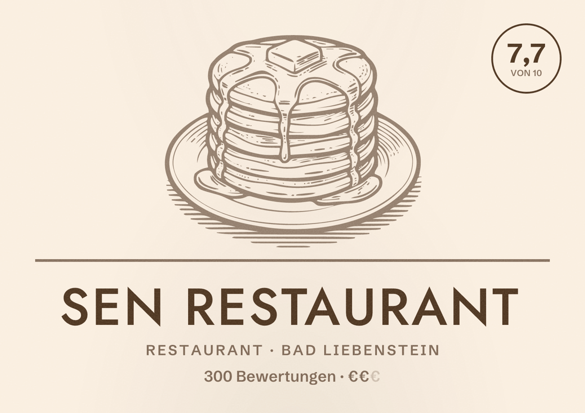 Illustriertes Poster von SEN Restaurant, Restaurant in Bad Liebenstein: Bewertung 7,7 von 10 aus 300 Bewertungen, Preisniveau €€