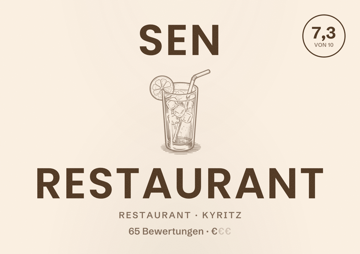 Illustriertes Poster von Sen Restaurant, Restaurant in Kyritz: Bewertung 7,3 von 10 aus 65 Bewertungen, Preisniveau €
