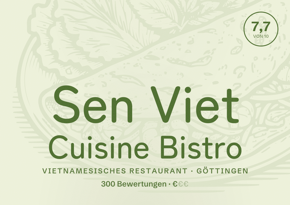 Illustriertes Poster von Sen Viet Cuisine Bistro, Vietnamesisches Restaurant in Göttingen: Bewertung 7,7 von 10 aus 300 Bewertungen, Preisniveau €