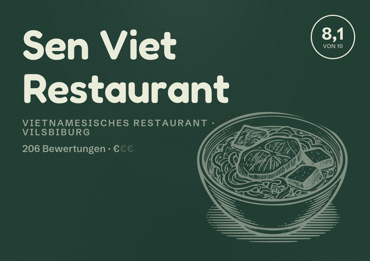 Illustriertes Poster von Sen Viet Restaurant, Vietnamesisches Restaurant in Vilsbiburg: Bewertung 8,1 von 10 aus 206 Bewertungen, Preisniveau €