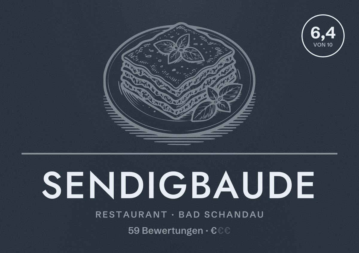 Illustriertes Poster von Sendigbaude, Restaurant in Bad Schandau: Bewertung 6,4 von 10 aus 59 Bewertungen, Preisniveau €