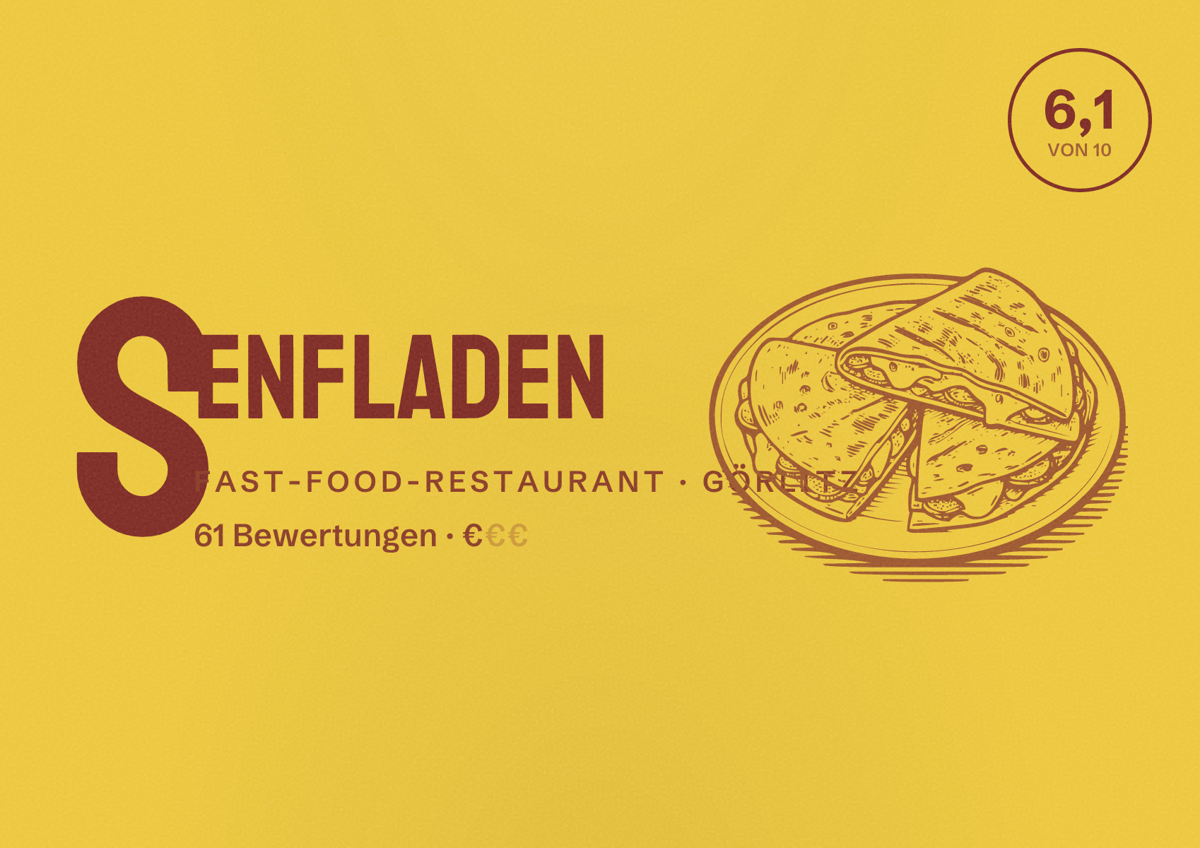 Illustriertes Poster von Senfladen, Fast-Food-Restaurant in Görlitz: Bewertung 6,1 von 10 aus 61 Bewertungen, Preisniveau €