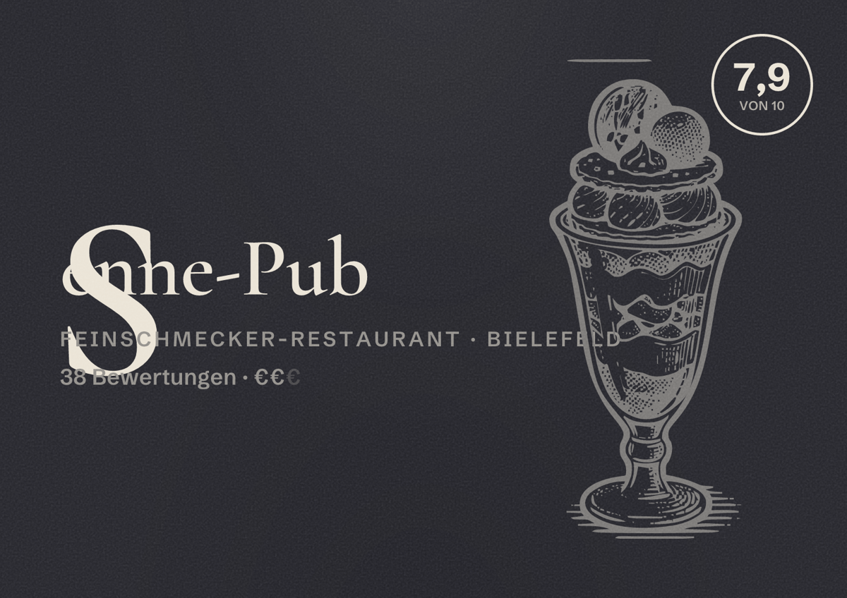 Illustriertes Poster von Senne-Pub, Feinschmecker-Restaurant in Bielefeld: Bewertung 7,9 von 10 aus 38 Bewertungen, Preisniveau €€