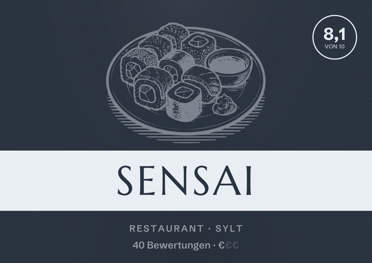 Illustriertes Poster von Sensai, Restaurant in Sylt: Bewertung 8,1 von 10 aus 40 Bewertungen, Preisniveau €