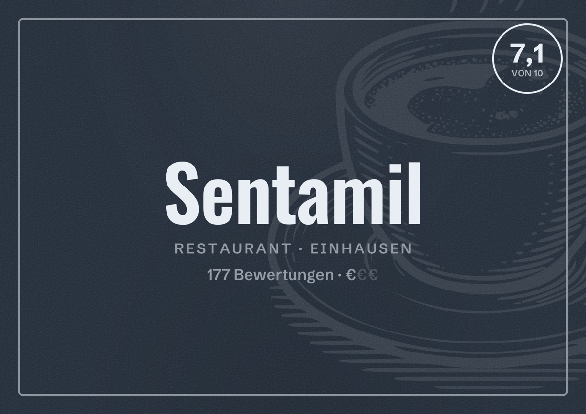 Illustriertes Poster von Sentamil, Restaurant in Einhausen: Bewertung 7,1 von 10 aus 177 Bewertungen, Preisniveau €