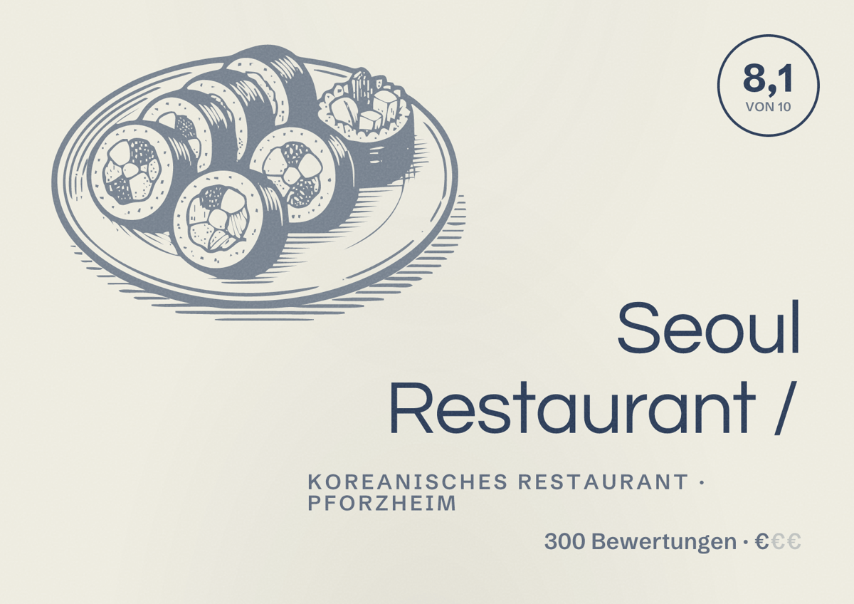 Illustriertes Poster von Seoul Restaurant /, Koreanisches Restaurant in Pforzheim: Bewertung 8,1 von 10 aus 300 Bewertungen, Preisniveau €