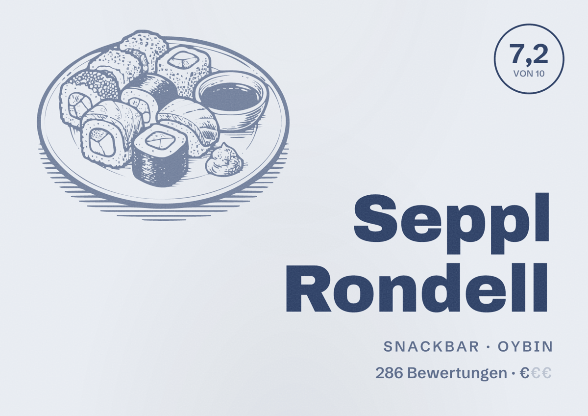 Illustriertes Poster von Seppl Rondell, Snackbar in Oybin: Bewertung 7,2 von 10 aus 286 Bewertungen, Preisniveau €