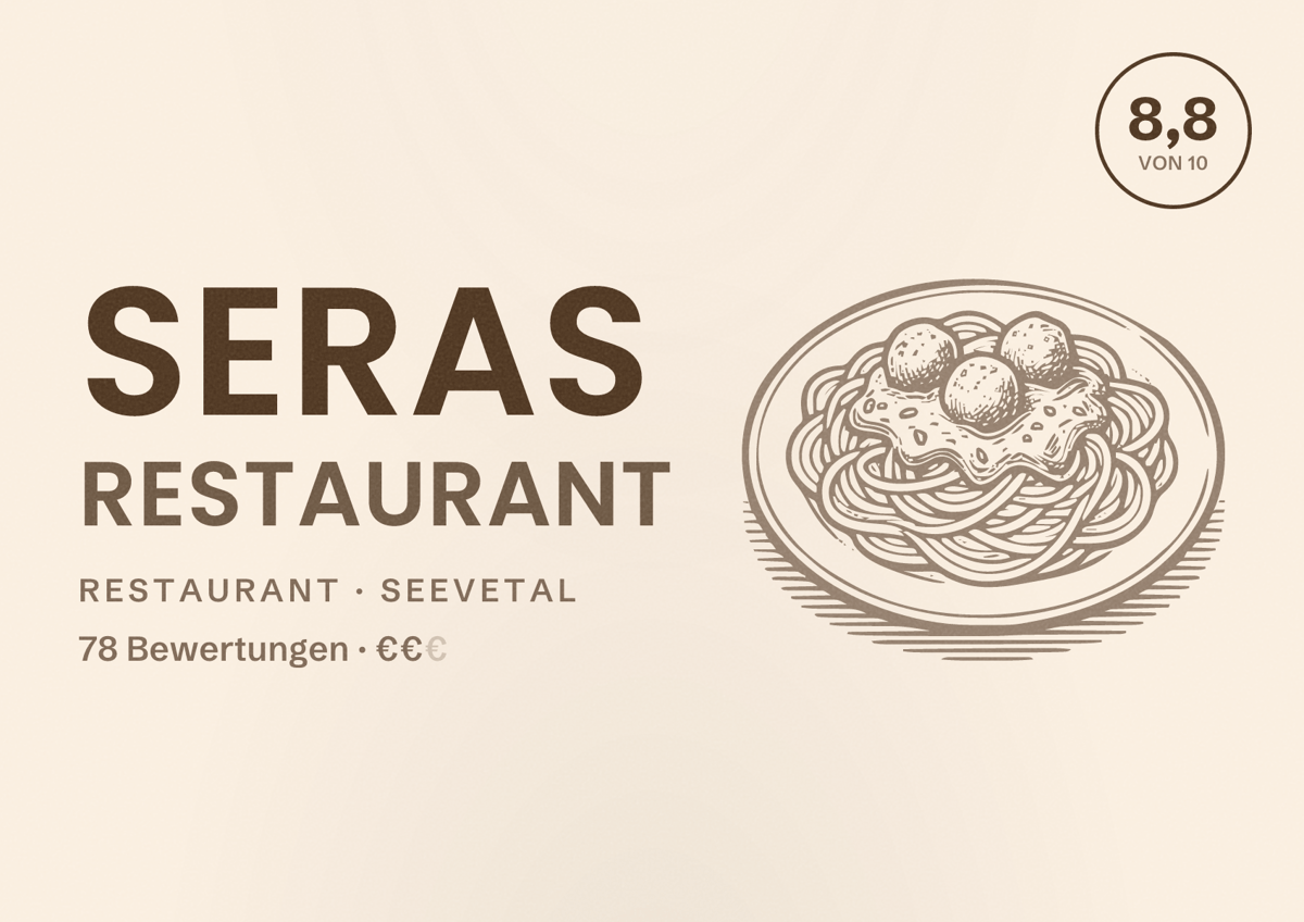 Illustriertes Poster von Seras Restaurant, Restaurant in Seevetal: Bewertung 8,8 von 10 aus 78 Bewertungen, Preisniveau €€