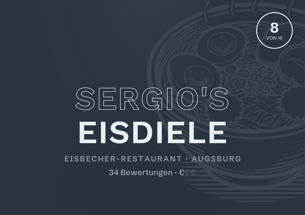 Illustriertes Poster von sergio's Eisdiele, Eisbecher-Restaurant in Augsburg: Bewertung 8,0 von 10 aus 34 Bewertungen, Preisniveau €