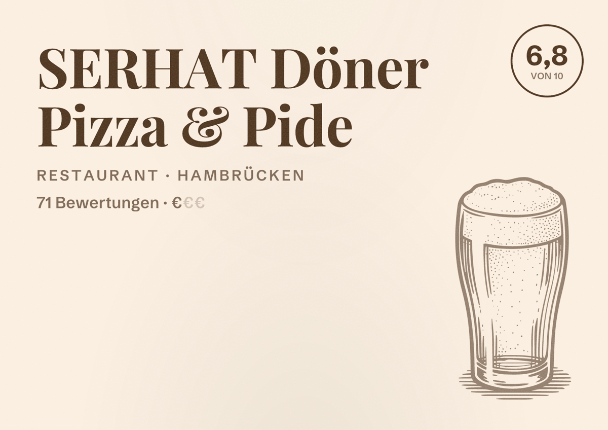 Illustriertes Poster von SERHAT Döner Pizza & Pide, Restaurant in Hambrücken: Bewertung 6,8 von 10 aus 71 Bewertungen, Preisniveau €