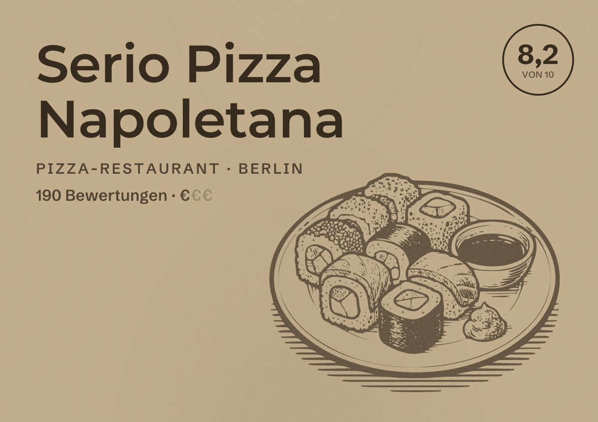 Illustriertes Poster von Serio Pizza Napoletana, Pizza-Restaurant in Berlin: Bewertung 8,2 von 10 aus 190 Bewertungen, Preisniveau €