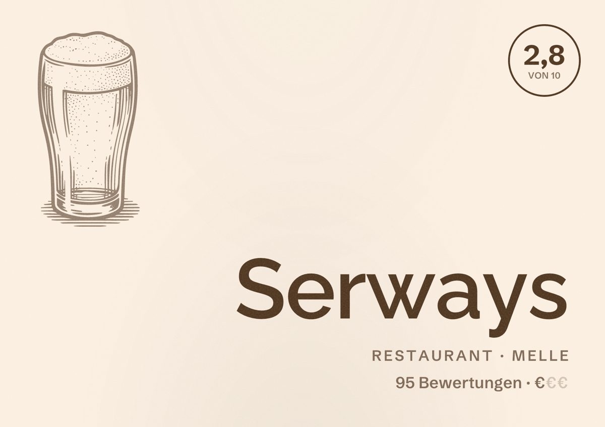 Illustriertes Poster von Serways, Restaurant in Melle: Bewertung 2,8 von 10 aus 95 Bewertungen, Preisniveau €