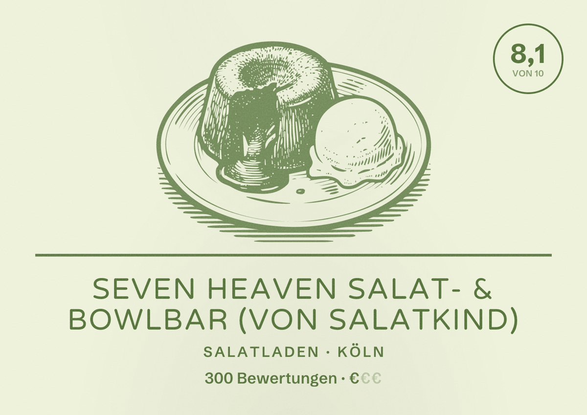 Illustriertes Poster von Seven Heaven Salat- & Bowlbar (von Salatkind), Salatladen in Köln: Bewertung 8,1 von 10 aus 300 Bewertungen, Preisniveau €