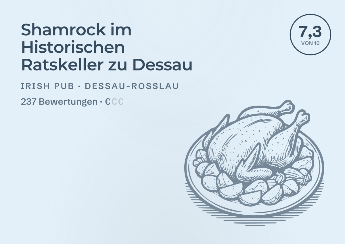 Illustriertes Poster von Shamrock im Historischen Ratskeller zu Dessau, Irish Pub in Dessau-Roßlau: Bewertung 7,3 von 10 aus 237 Bewertungen, Preisniveau €