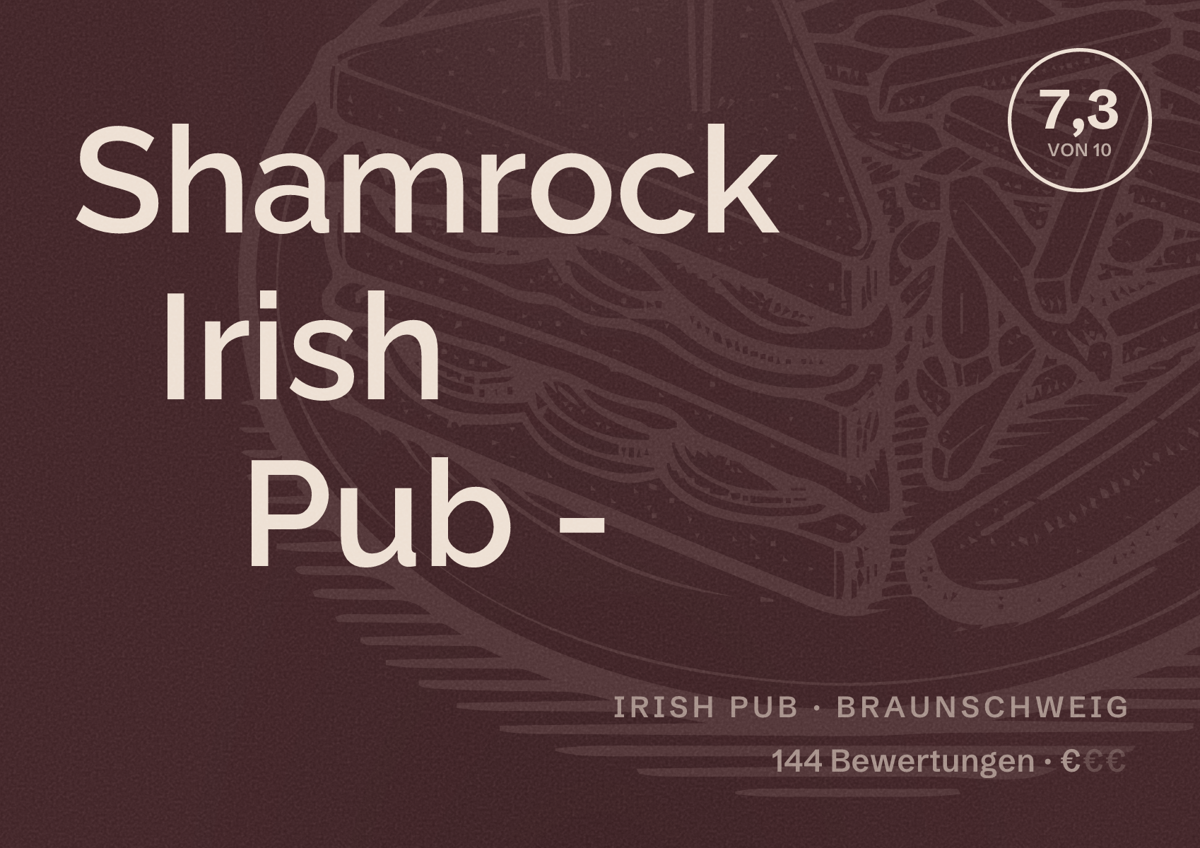 Illustriertes Poster von Shamrock Irish Pub -, Irish Pub in Braunschweig: Bewertung 7,3 von 10 aus 144 Bewertungen, Preisniveau €