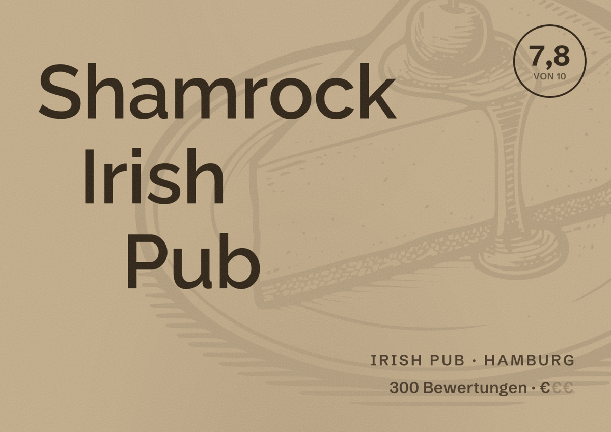 Illustriertes Poster von Shamrock Irish Pub, Irish Pub in Hamburg: Bewertung 7,8 von 10 aus 300 Bewertungen, Preisniveau €