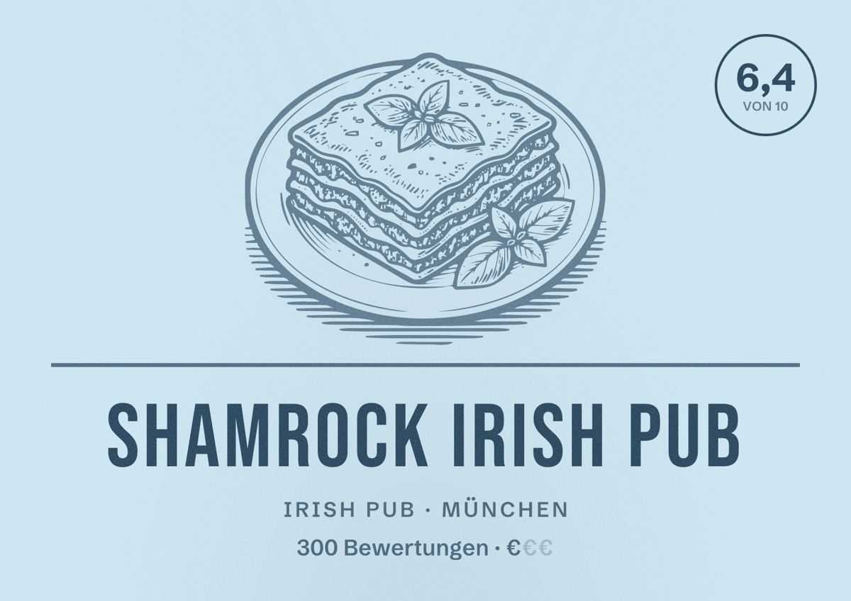 Illustriertes Poster von Shamrock Irish Pub, Irish Pub in München: Bewertung 6,4 von 10 aus 300 Bewertungen, Preisniveau €