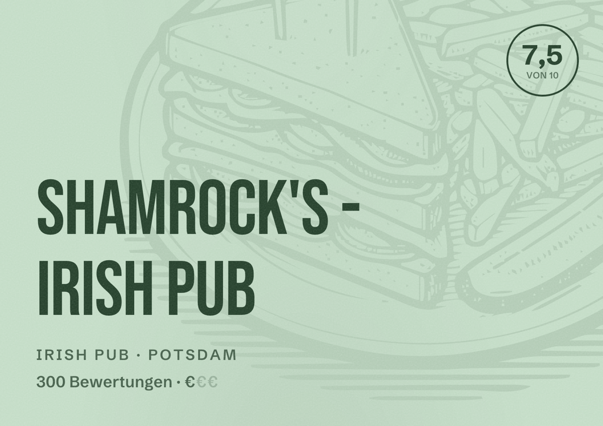 Illustriertes Poster von ShamRock's - Irish Pub, Irish Pub in Potsdam: Bewertung 7,5 von 10 aus 300 Bewertungen, Preisniveau €