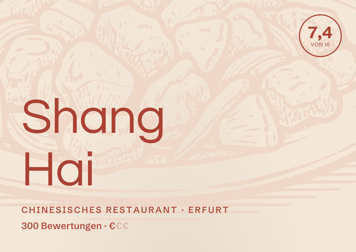 Illustriertes Poster von Shang Hai, Chinesisches Restaurant in Erfurt: Bewertung 7,4 von 10 aus 300 Bewertungen, Preisniveau €