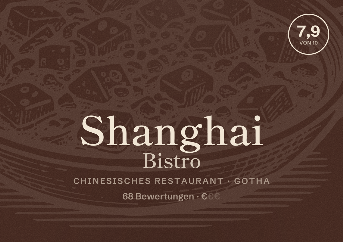 Illustriertes Poster von Shanghai Bistro, Chinesisches Restaurant in Gotha: Bewertung 7,9 von 10 aus 68 Bewertungen, Preisniveau €