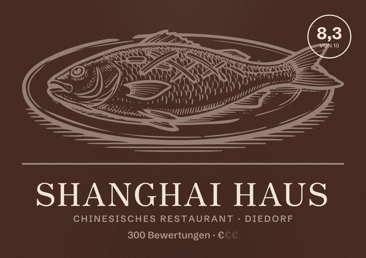 Illustriertes Poster von Shanghai Haus, Chinesisches Restaurant in Diedorf: Bewertung 8,3 von 10 aus 300 Bewertungen, Preisniveau €