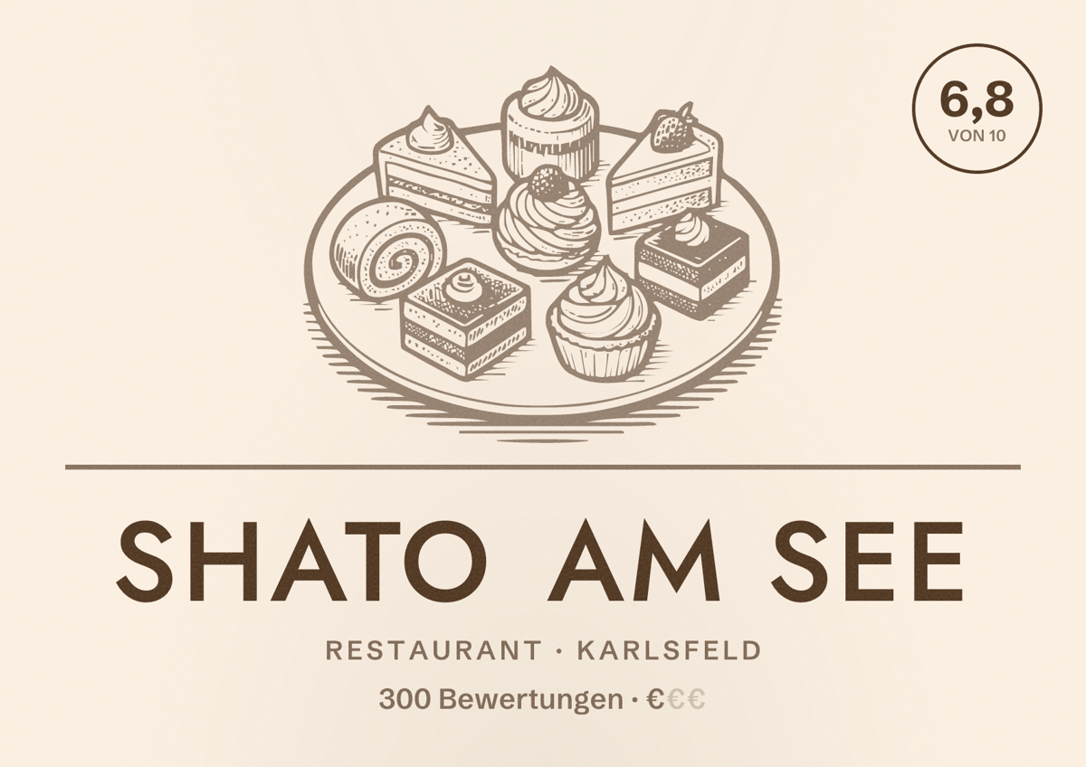 Illustriertes Poster von SHATO am See, Restaurant in Karlsfeld: Bewertung 6,8 von 10 aus 300 Bewertungen, Preisniveau €