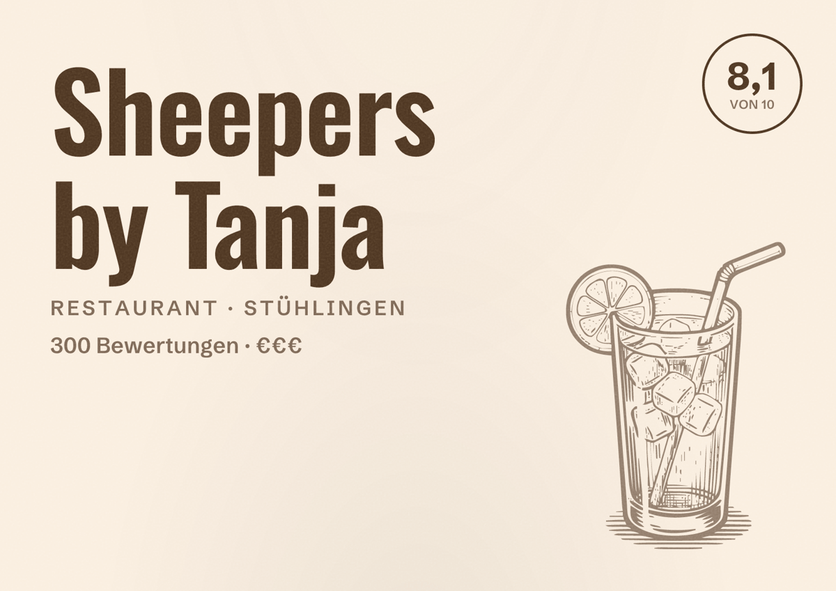 Illustriertes Poster von Sheepers by Tanja, Restaurant in Stühlingen: Bewertung 8,1 von 10 aus 300 Bewertungen, Preisniveau €€€