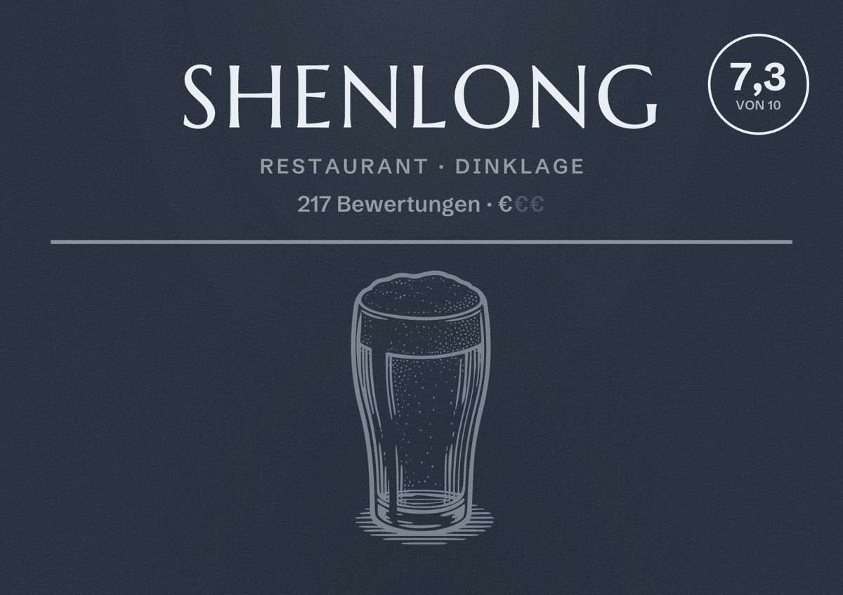 Illustriertes Poster von Shenlong, Restaurant in Dinklage: Bewertung 7,3 von 10 aus 217 Bewertungen, Preisniveau €