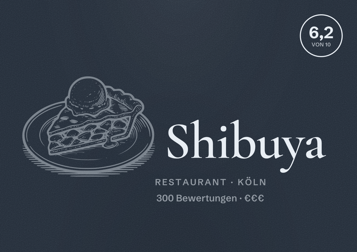 Illustriertes Poster von Shibuya, Restaurant in Köln: Bewertung 6,2 von 10 aus 300 Bewertungen, Preisniveau €€€