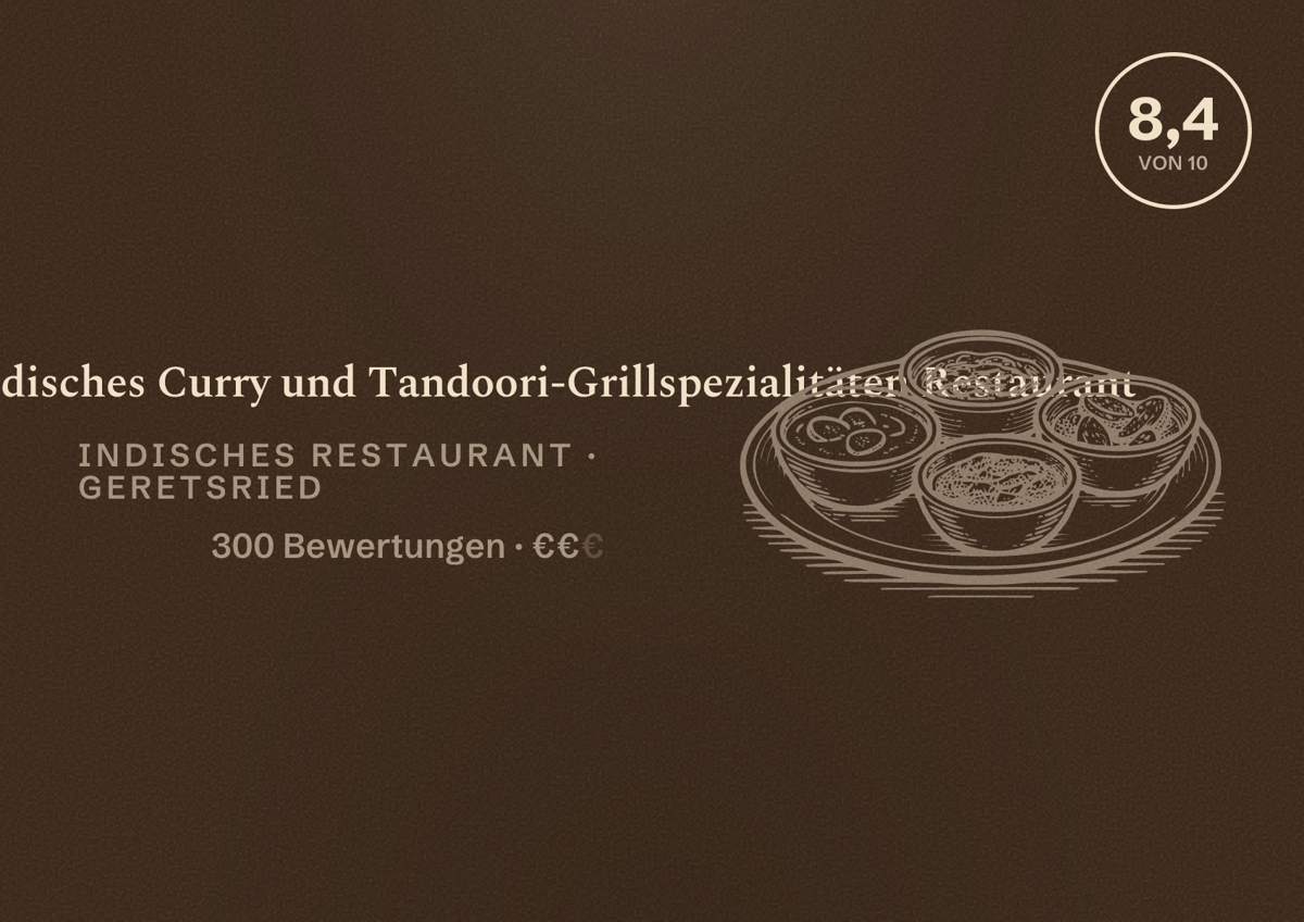 Illustriertes Poster von SHINWARI - Indisches Curry und Tandoori-Grillspezialitäten Restaurant, Indisches Restaurant in Geretsried: Bewertung 8,4 von 10 aus 300 Bewertungen, Preisniveau €€