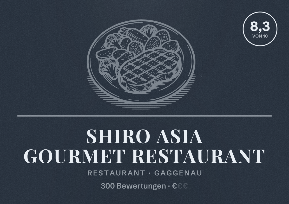 Illustriertes Poster von Shiro Asia Gourmet Restaurant, Restaurant in Gaggenau: Bewertung 8,3 von 10 aus 300 Bewertungen, Preisniveau €