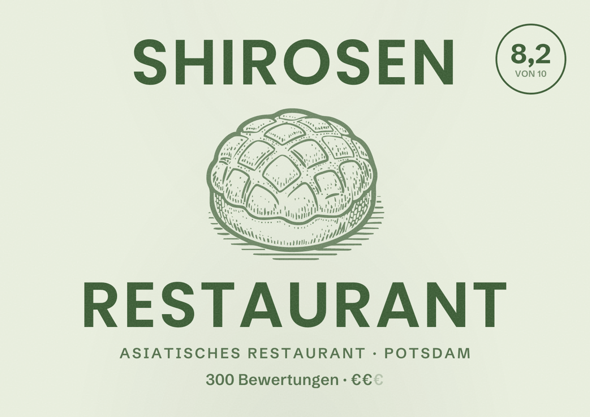 Illustriertes Poster von ShiroSen Restaurant, Asiatisches Restaurant in Potsdam: Bewertung 8,2 von 10 aus 300 Bewertungen, Preisniveau €€