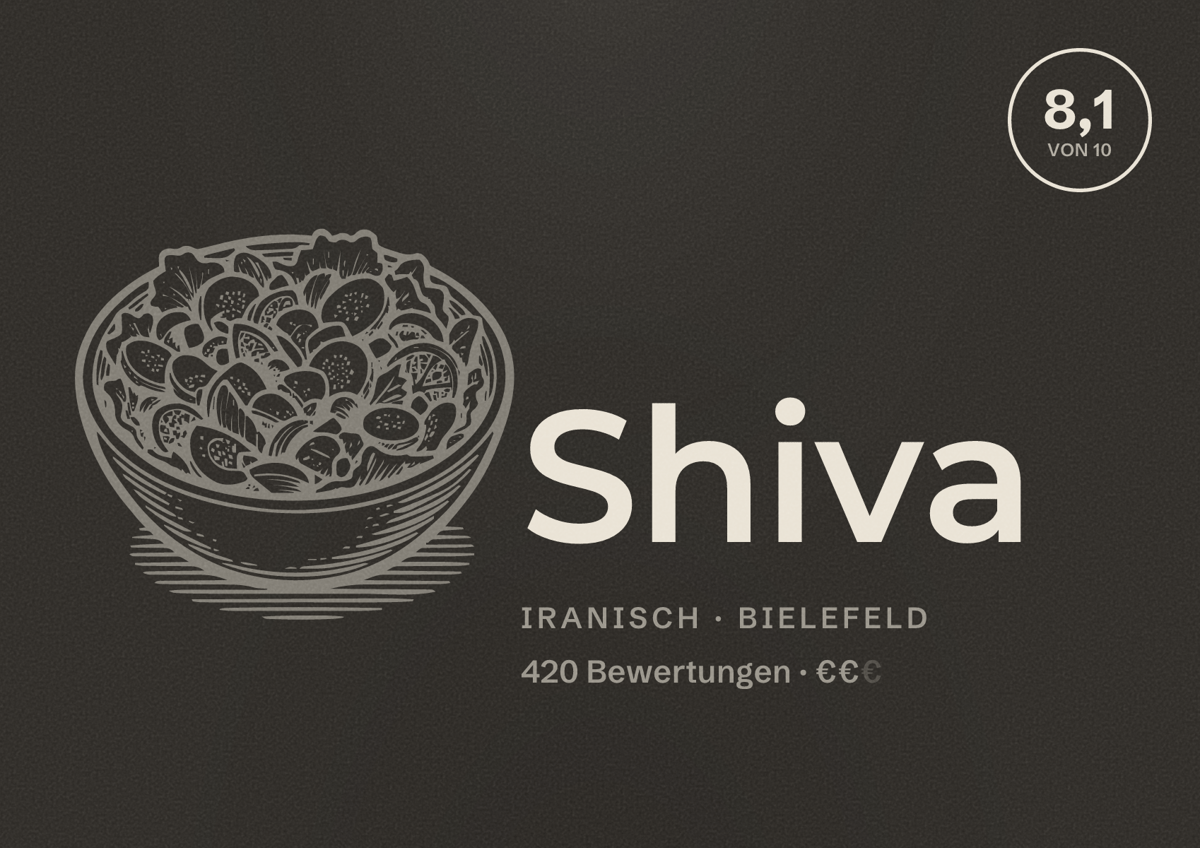 Illustriertes Poster von Shiva, Iranisch in Bielefeld: Bewertung 8,1 von 10 aus 420 Bewertungen, Preisniveau €€