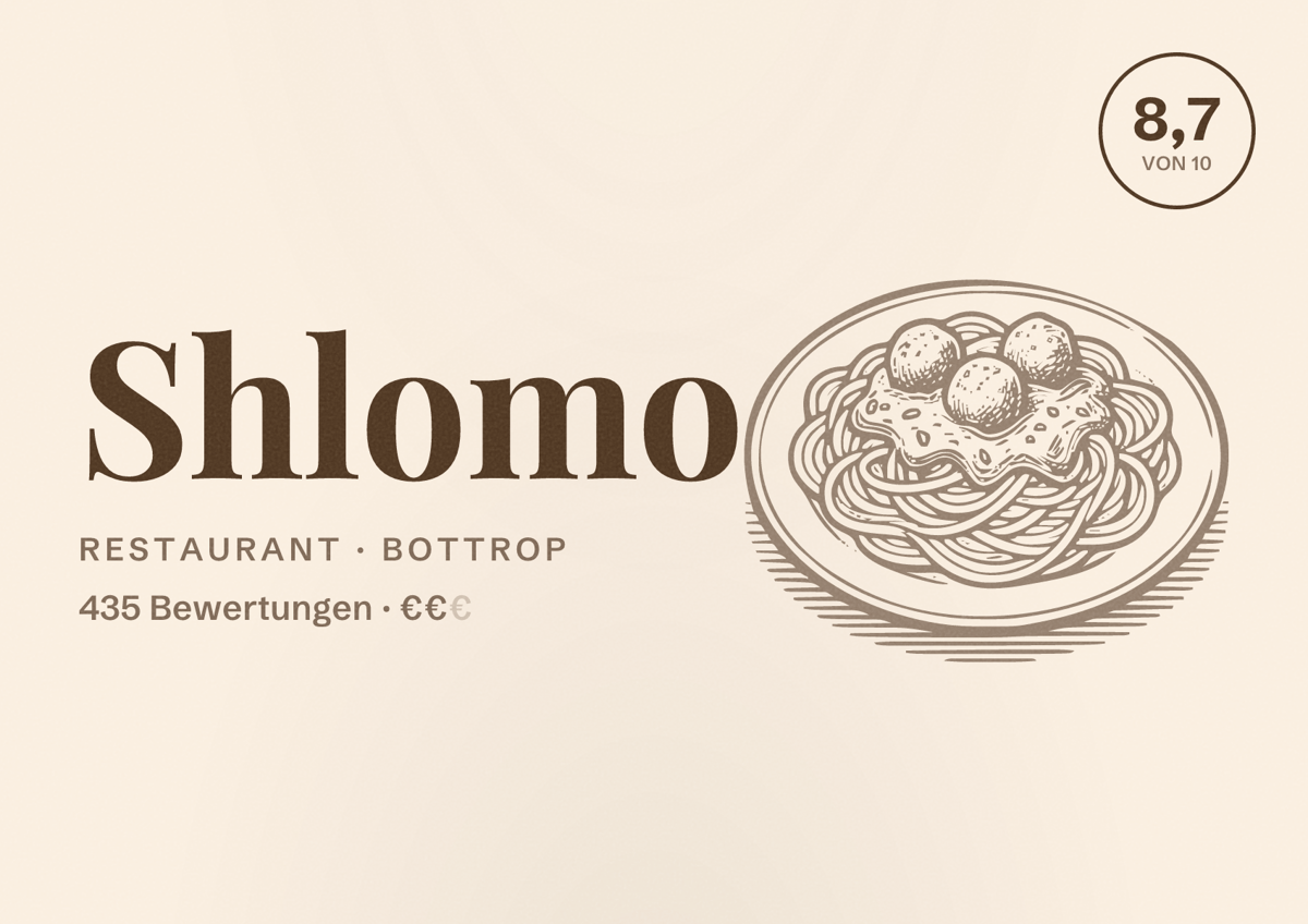 Illustriertes Poster von Shlomo, Restaurant in Bottrop: Gästebewertung 8,7 von 10 aus 435 Bewertungen