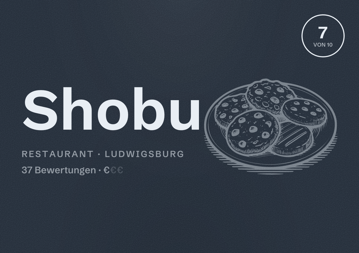 Illustriertes Poster von Shobu, Restaurant in Ludwigsburg: Bewertung 7 von 10 aus 37 Bewertungen, Preisniveau €