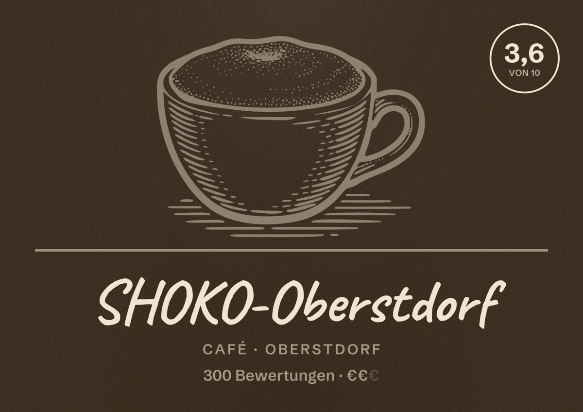 Illustriertes Poster von SHOKO-Oberstdorf, Café in Oberstdorf: Bewertung 3,6 von 10 aus 300 Bewertungen, Preisniveau €€